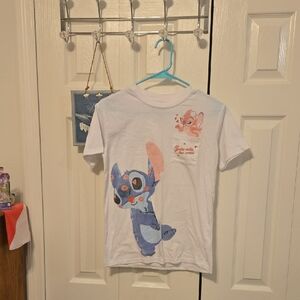Disney White Tee with Blue and Pink Stitch Design